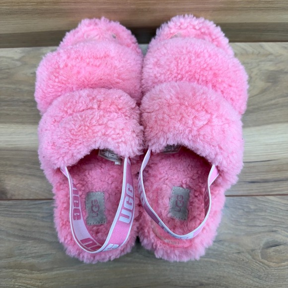 UGG Fluffita Slipper Slingback Womens 7 Pink Fur Fluffy Platforms - Picture 8 of 11